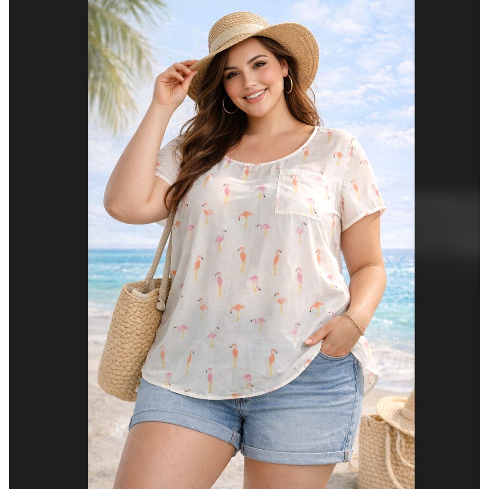Torrid Flamingo Blouse 3X Georgette Button Back Semi Sheer Top Tropical Zoo NWT